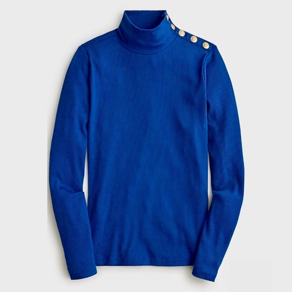 NWOT J. Crew ‘Vintage Rib Turtleneck with Buttons’ in “Bright Nightfall” Blue M